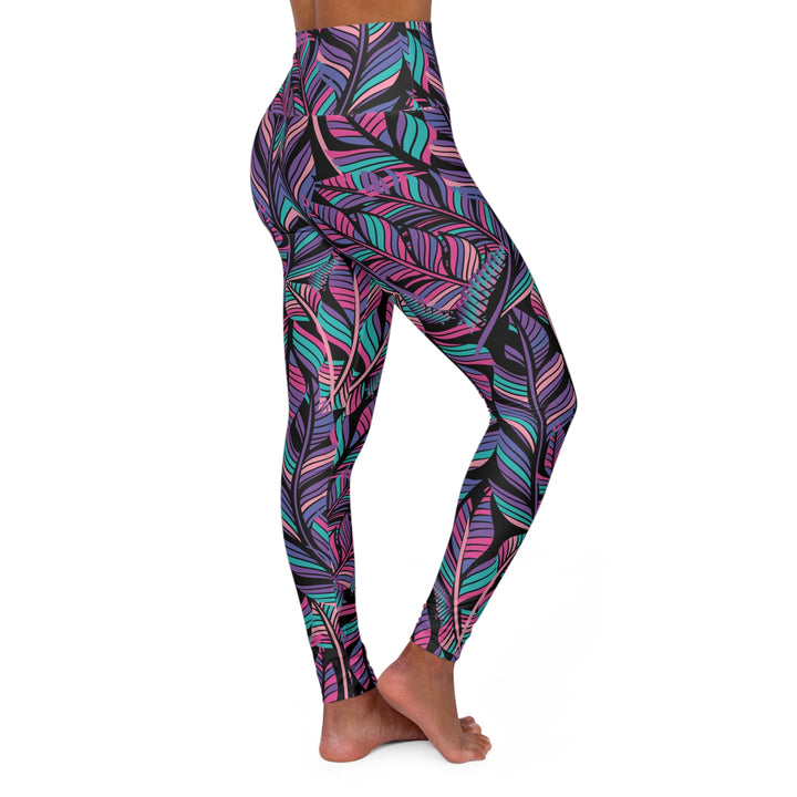 Tropical Leaf High Waisted Yoga Pants for Fitness and Comfort