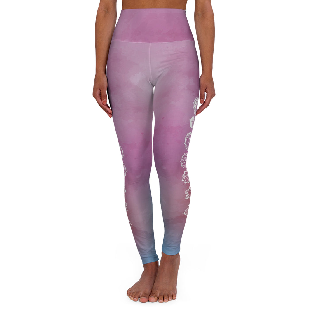 Blossom Balance Women's Yoga Pant - Pink & Lavender Gradient with Floral Mandala Accents