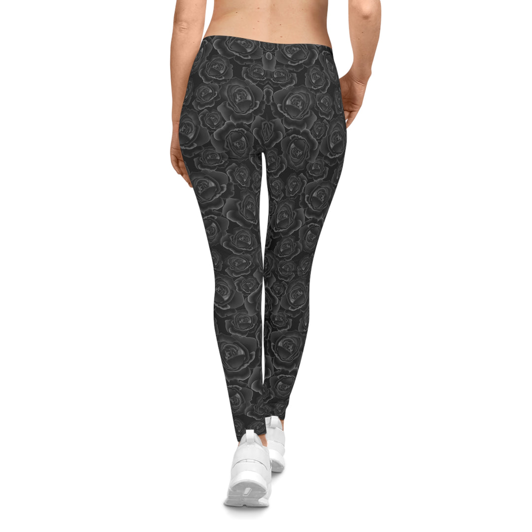 Elegant Black Rose Women's Casual Leggings