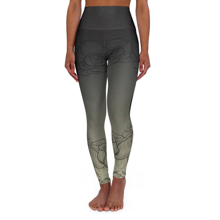 Ocean Breeze Women's Yoga Pant - Gradient Olive with Subtle Floral Motifs