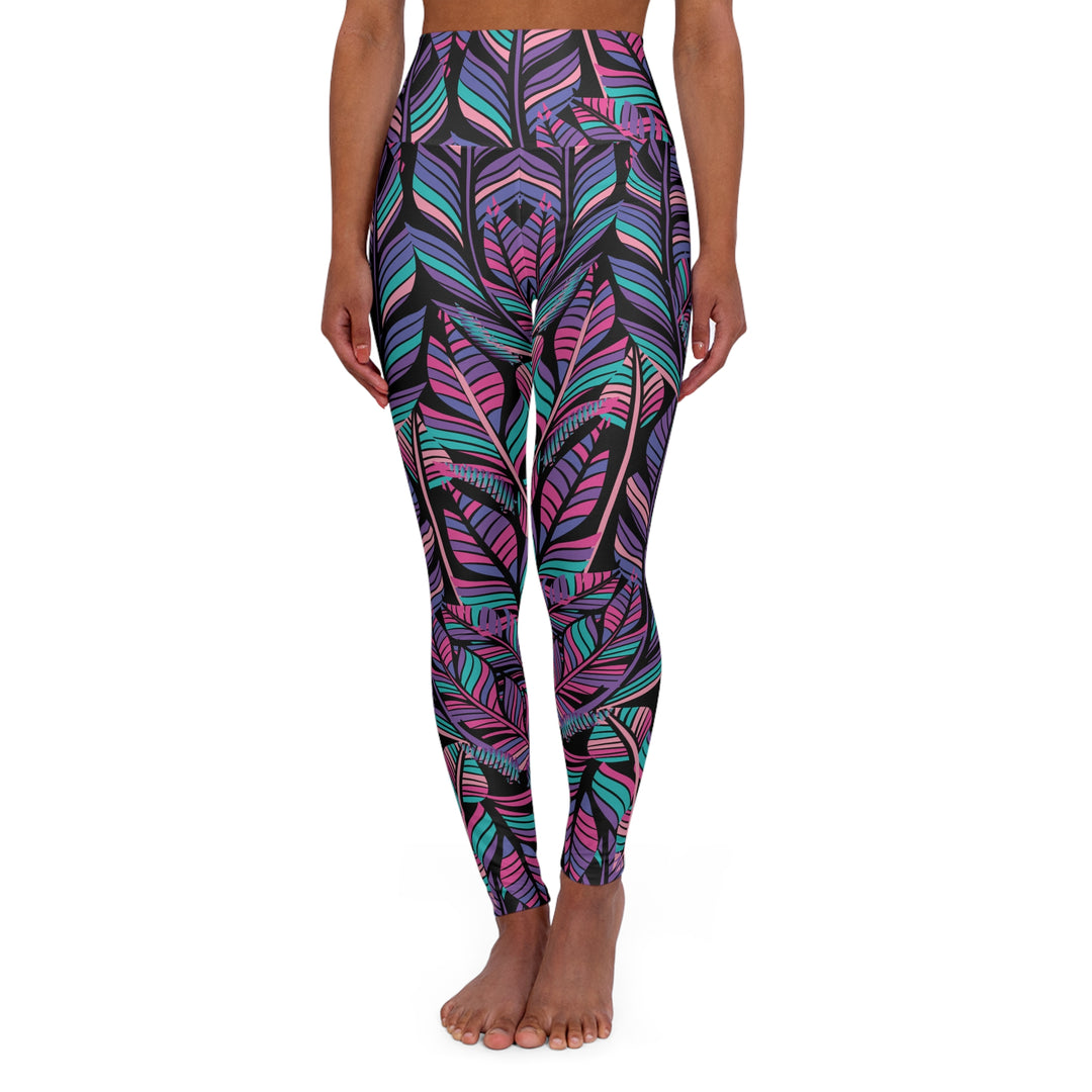 Tropical Leaf High Waisted Yoga Pants for Fitness and Comfort