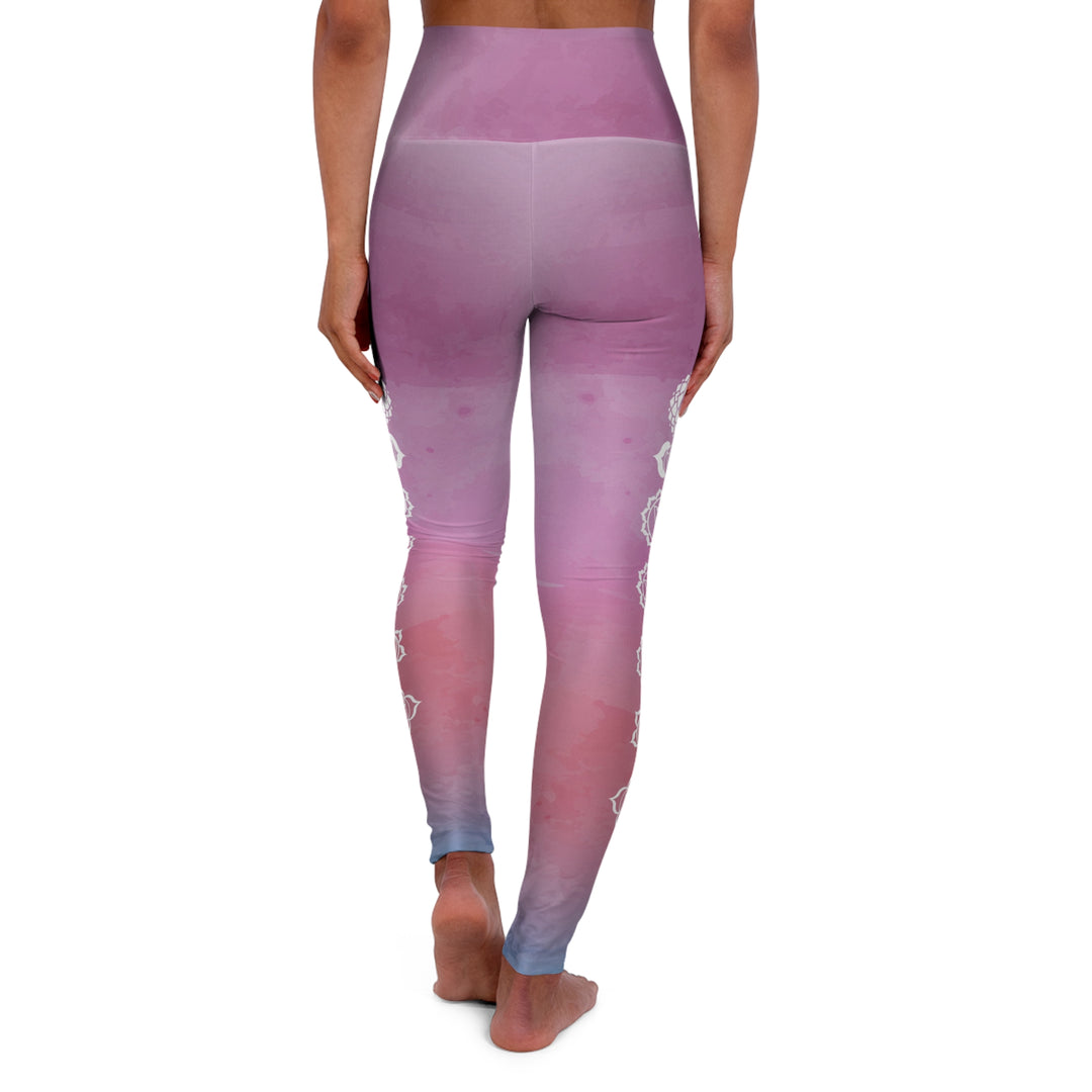 Blossom Balance Women's Yoga Pant - Pink & Lavender Gradient with Floral Mandala Accents