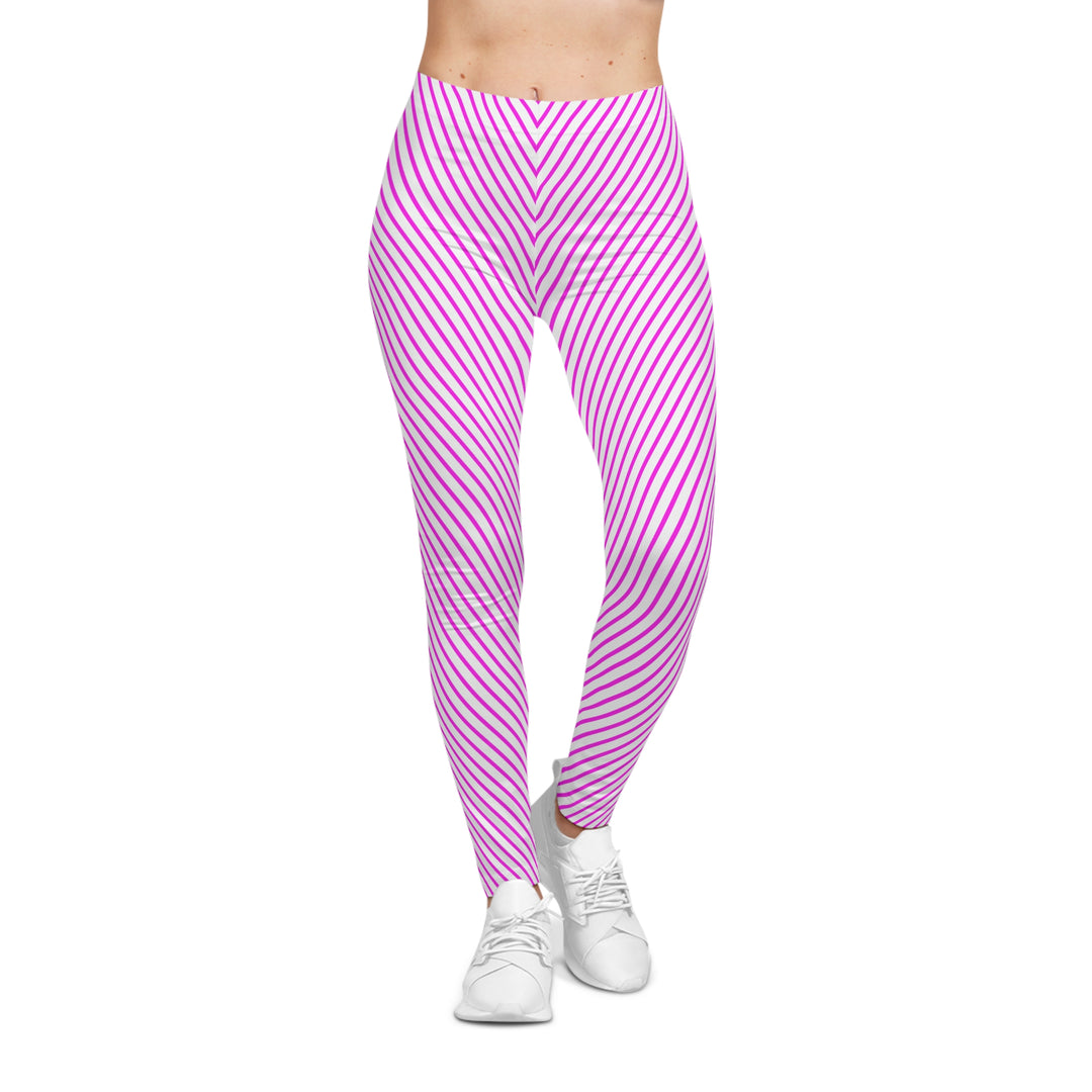 Vibrant Pink Striped Women's Casual Leggings - Perfect for Everyday Wear