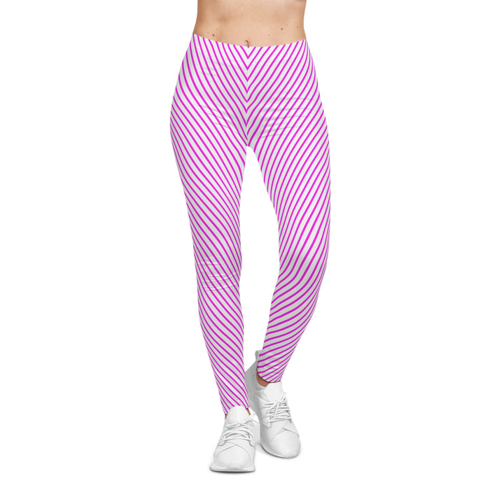 Vibrant Pink Striped Women's Casual Leggings - Perfect for Everyday Wear