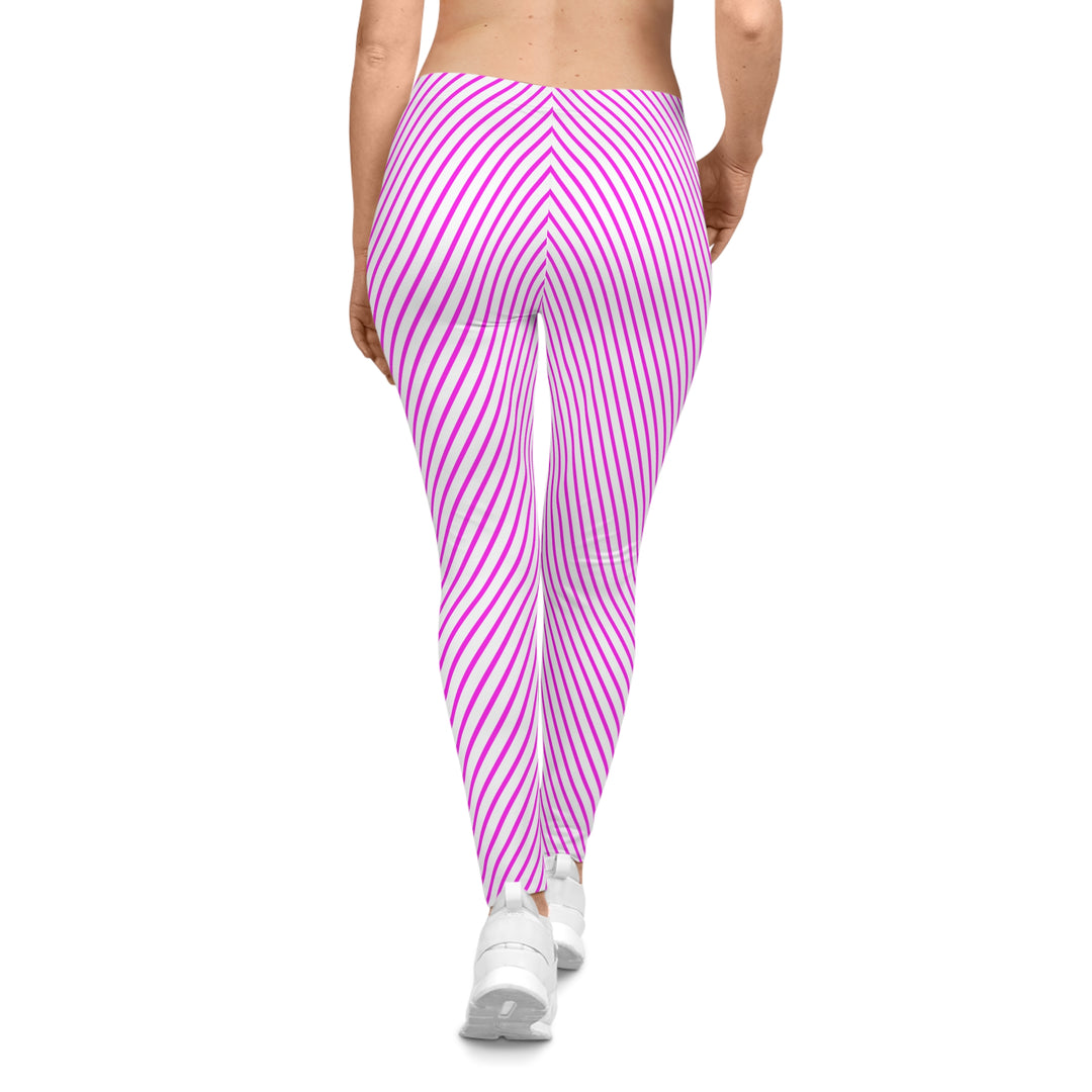 Vibrant Pink Striped Women's Casual Leggings - Perfect for Everyday Wear