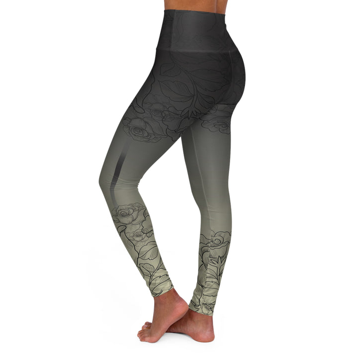 Ocean Breeze Women's Yoga Pant - Gradient Olive with Subtle Floral Motifs