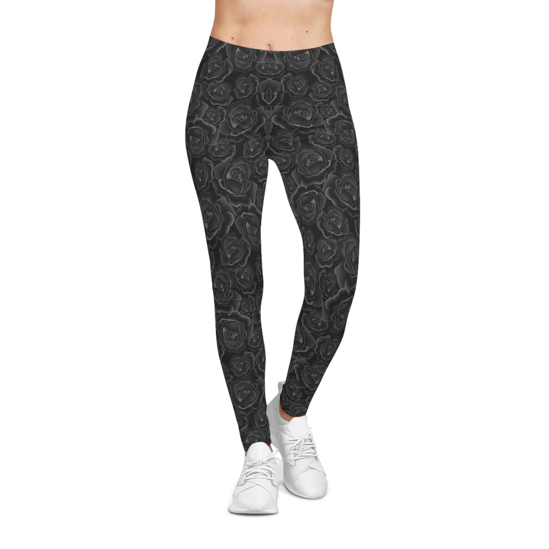 Elegant Black Rose Women's Casual Leggings