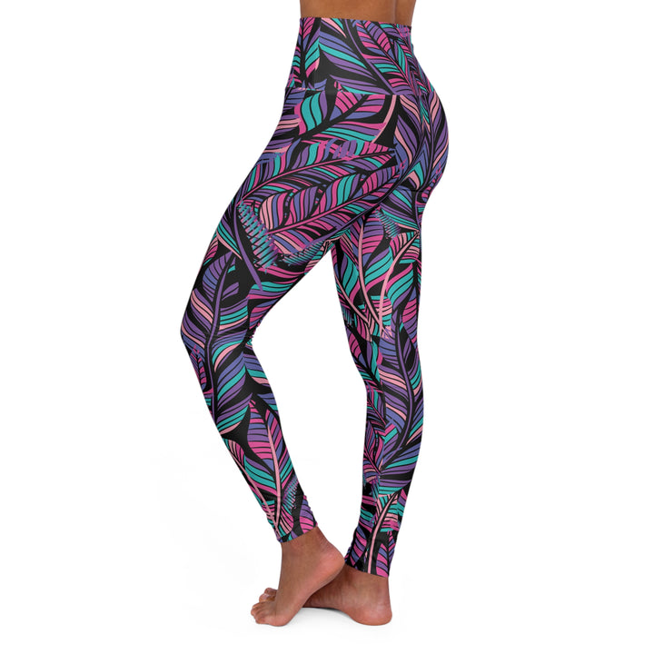 Tropical Leaf High Waisted Yoga Pants for Fitness and Comfort